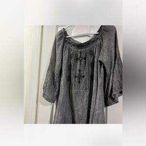 POL Gray Embroidered Peasant Tunic S NWT